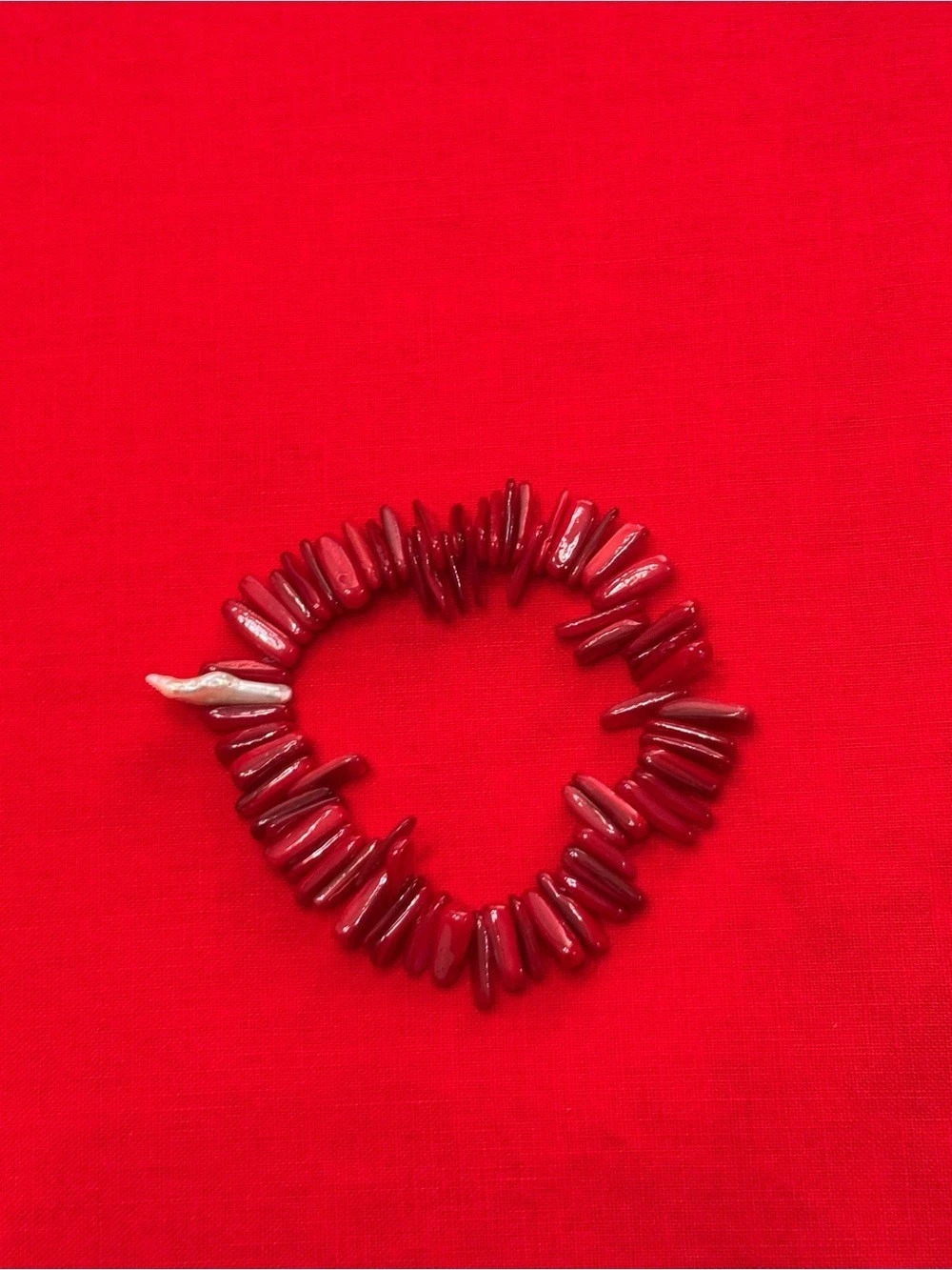 Red Beaded Stretch Bracelet Like New